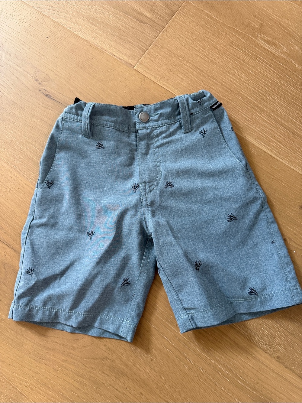 Volcom Light Blue Shorts with Black Embroidered Motifs